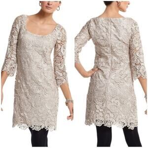 White House Black Market Dress Floral Lace Shift Champagne - Size 6